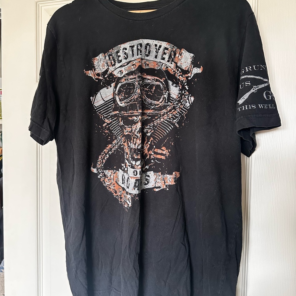 Grunt Style Black Short Sleeve Graphic Tee with Orange & White Print